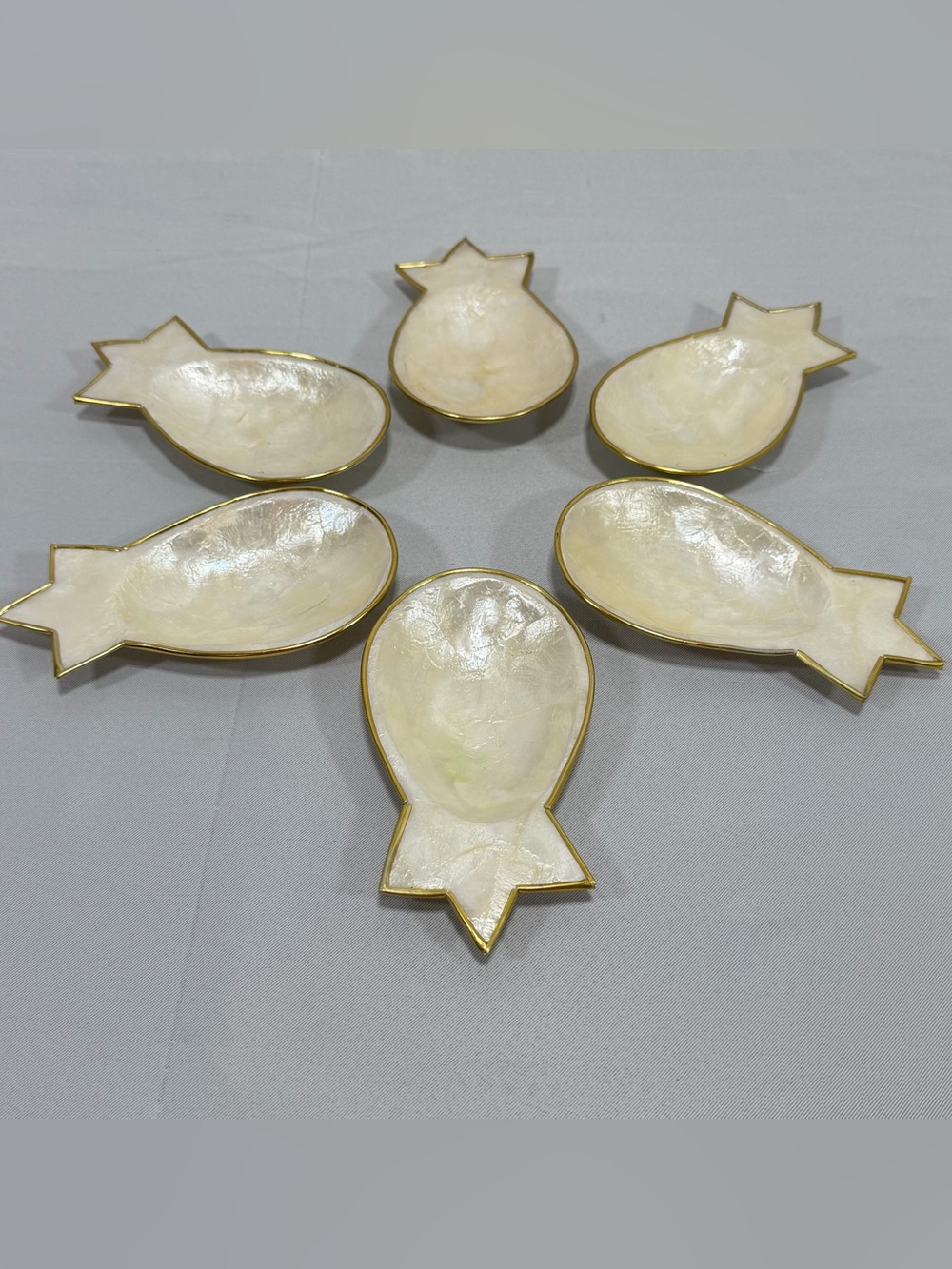 Pineapple Capiz Shell Trinket Ring Dishes Vintage 5 Pc